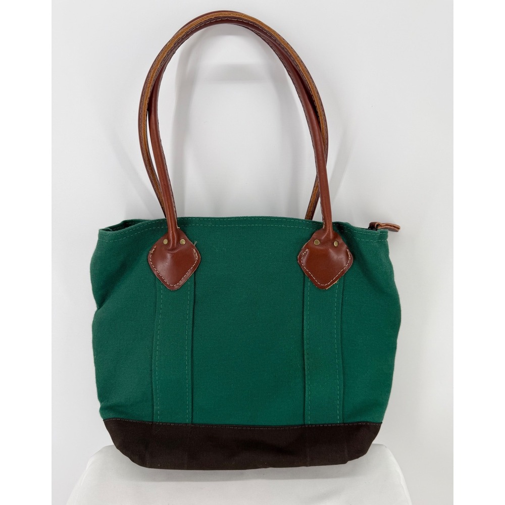 Byer of Maine Winter Harbor Bag Green Canvas Leather Strap Tote Zipper Top